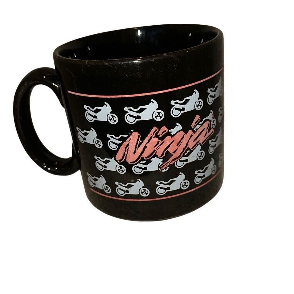 Vintage Ninja Motorcycle, bike Coffee tea mug jet black mcm rider